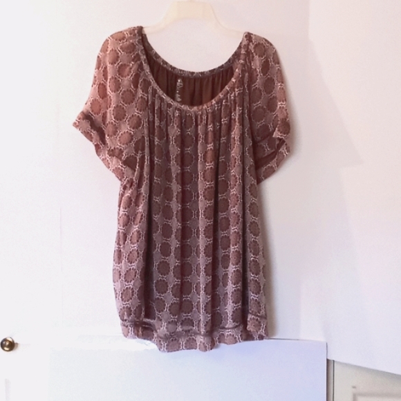 St. John's Bay Tops - St. John's Bay Women's Sheer Print Lined Blouse - Size (2X) - Brown - Polyester